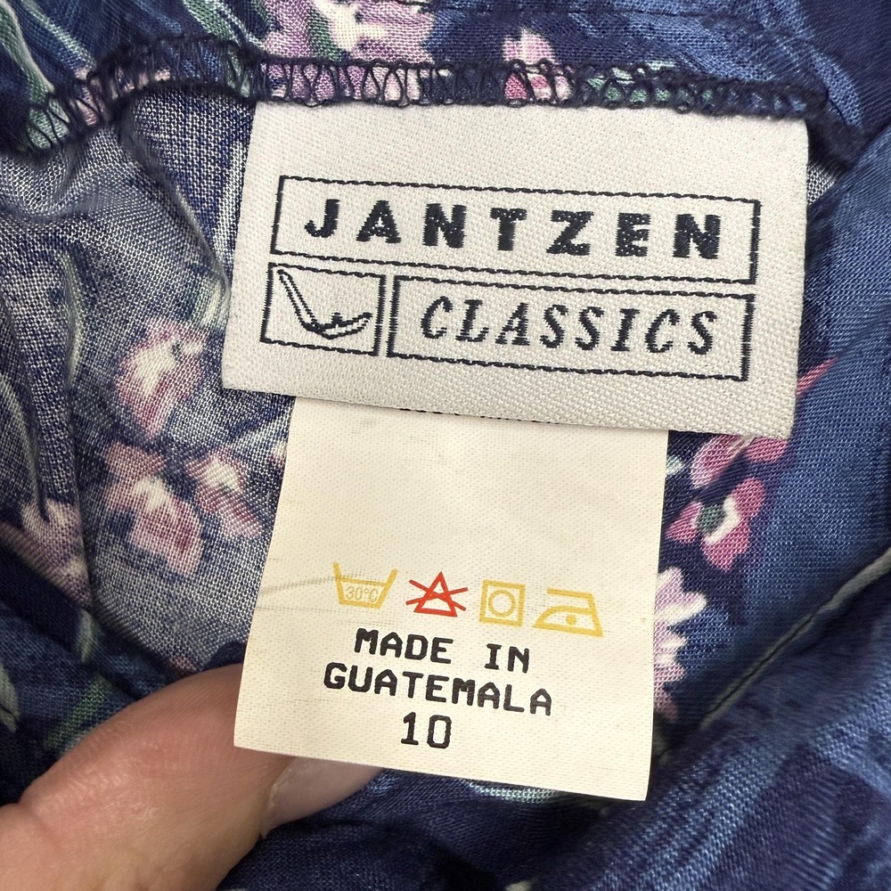 Jantzen Classics‎ Skirt Womens 10 Blue Button Front A-Line Midi Floral Rayon - Picture 5 of 10